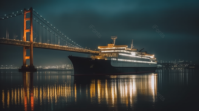 夜晚下武汉长江大桥的邮轮在海上行驶摄影图,高清,摄影图,摄影图片,图片大全,摄影图免费下载